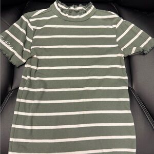 Justice Green and White Striped Turtleneck